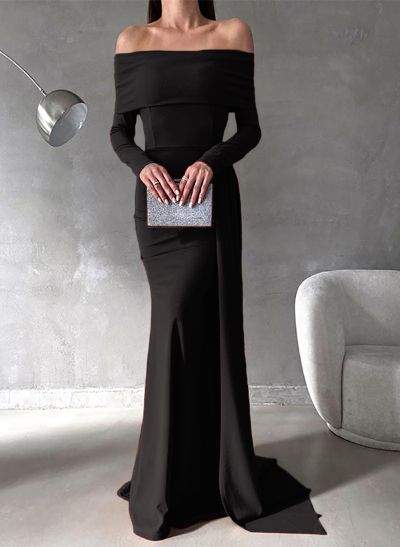 Sheath/Column Off-The-Shoulder Long Sleeves Elastic Satin Evening Dresses