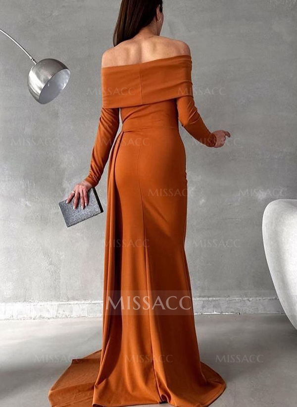 Sheath/Column Off-The-Shoulder Long Sleeves Elastic Satin Evening Dresses