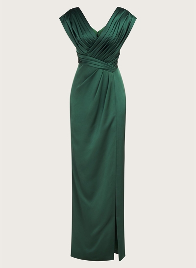 V-Neck Pleated Satin Sheath/Column Mother Of The Bride Dresses