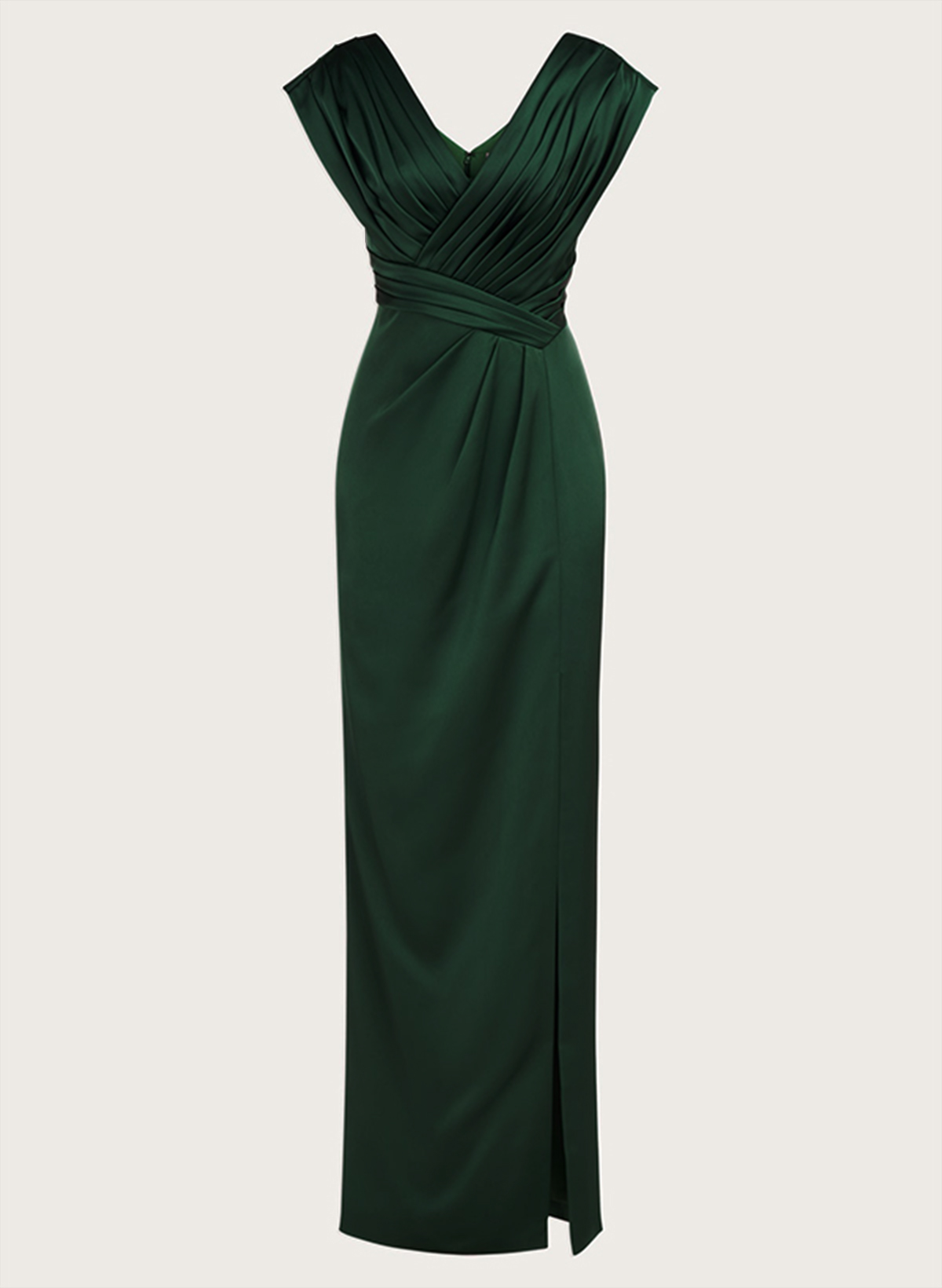 Sheath/Column V-Neck Sleeveless Crepe Satin Evening Dresses With Pleated