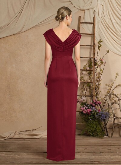 Sheath/Column V-Neck Sleeveless Crepe Satin Evening Dresses With Pleated