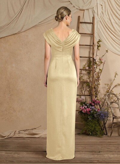 Sheath/Column V-Neck Sleeveless Crepe Satin Evening Dresses With Pleated