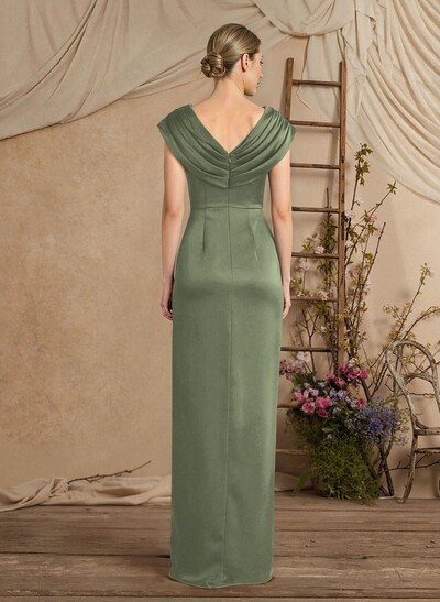 Sheath/Column V-Neck Sleeveless Crepe Satin Evening Dresses With Pleated
