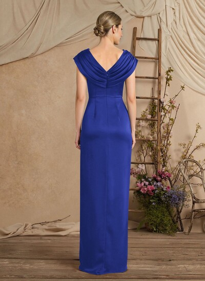 Sheath/Column V-Neck Sleeveless Crepe Satin Evening Dresses With Pleated