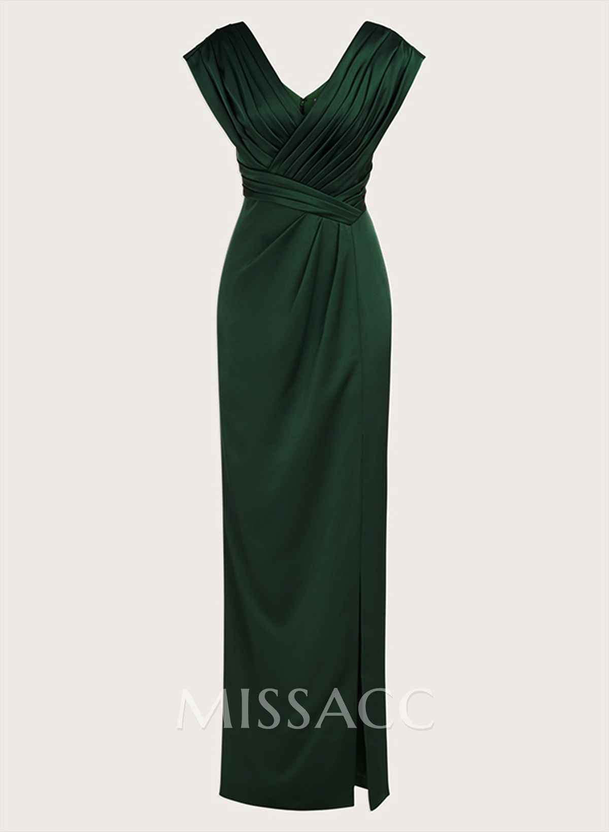 Sheath/Column V-Neck Sleeveless Crepe Satin Evening Dresses With Pleated