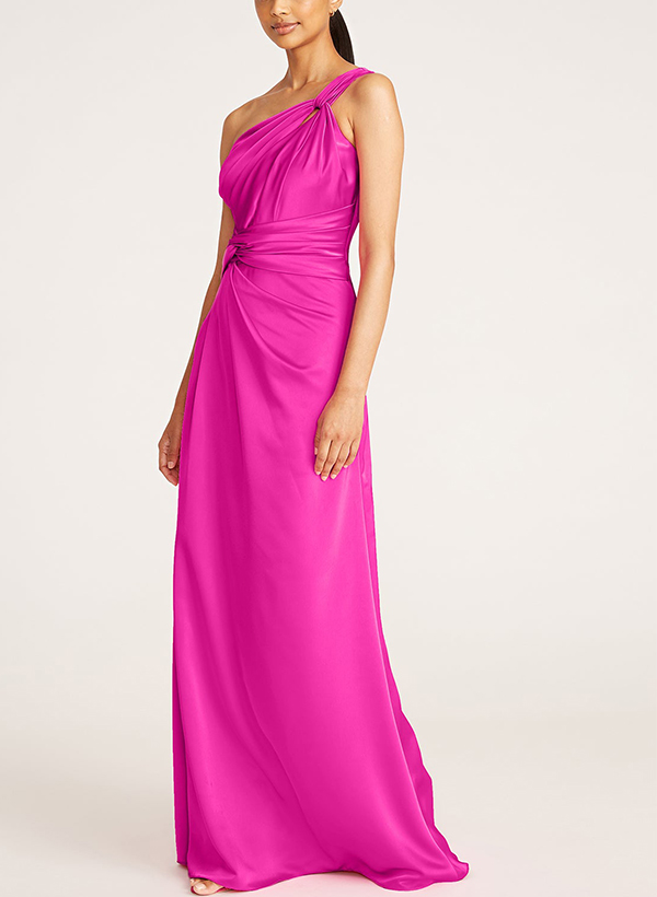 A-Line One-Shoulder Sleeveless Silk Like Satin Evening Dresses With Split Front