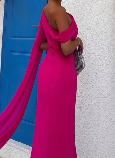 One-Shoulder Cape Sheath/Column Chiffon Mother Of The Bride Dresses