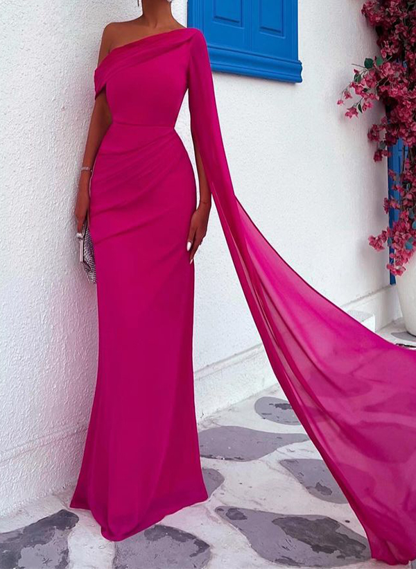 One-Shoulder-Cape-Etui-/Säulen-Chiffon-Brautmutterkleid