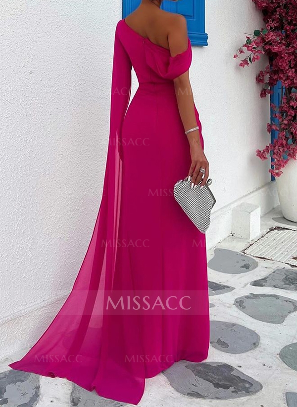 One-Shoulder Cape Sheath/Column Chiffon Evening Dresses