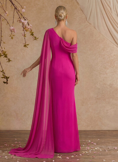 One-Shoulder Cape Sheath/Column Chiffon Evening Dresses