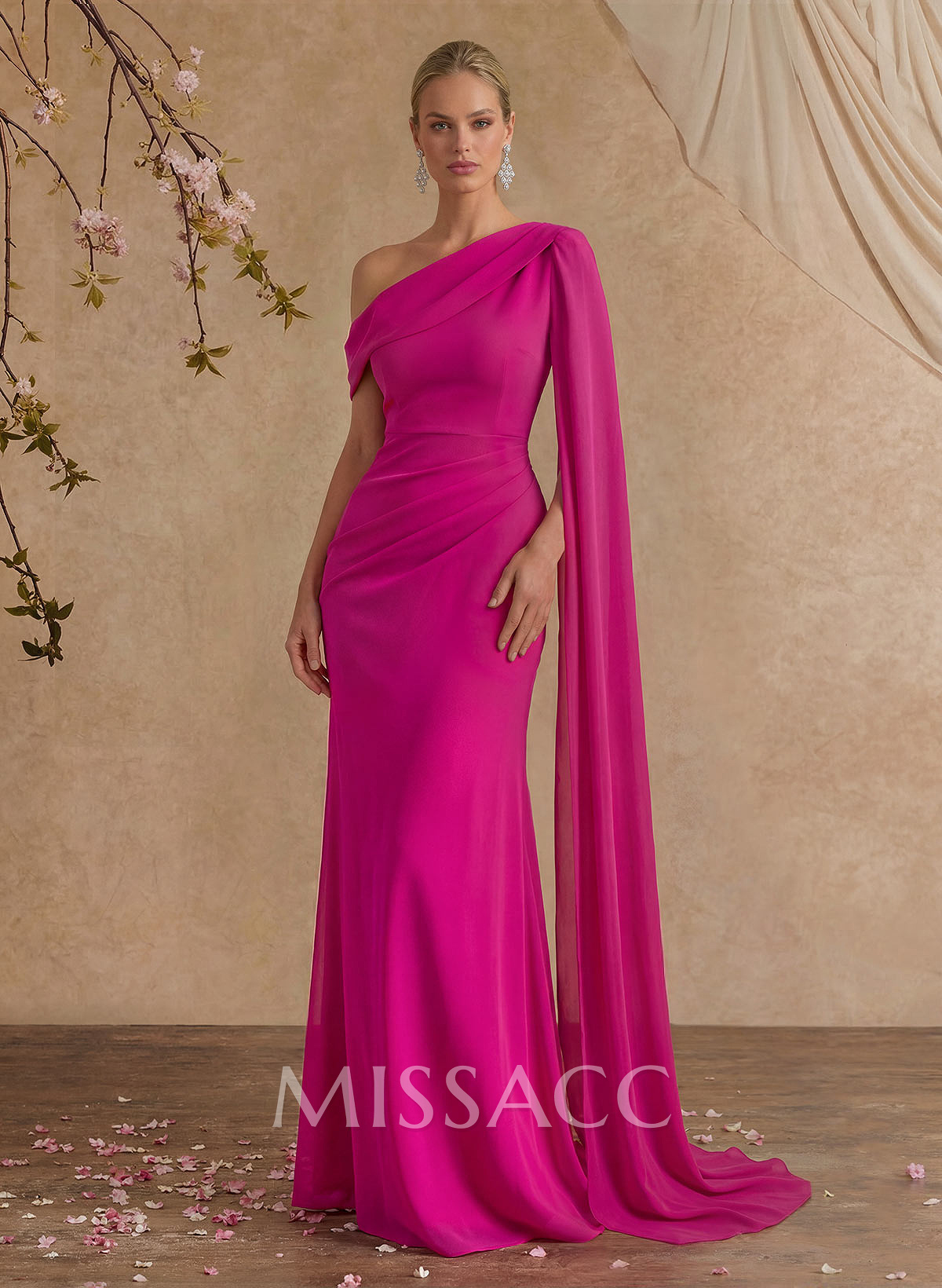 One-Shoulder Cape Sheath/Column Chiffon Evening Dresses One-Shoulder Cape Sheath/Column Chiffon Evening Dresses