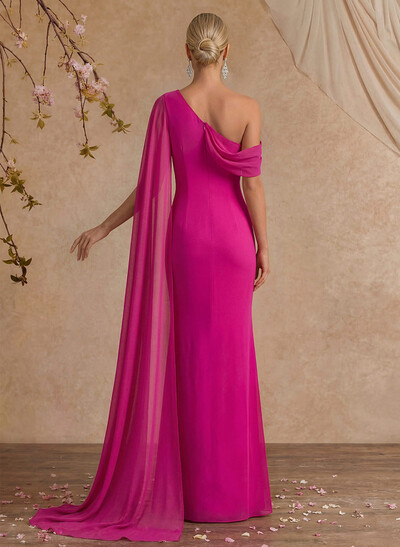 One-Shoulder Cape Sheath/Column Chiffon Evening Dresses