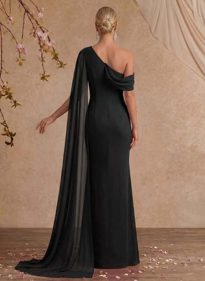 One-Shoulder Cape Sheath/Column Chiffon Evening Dresses