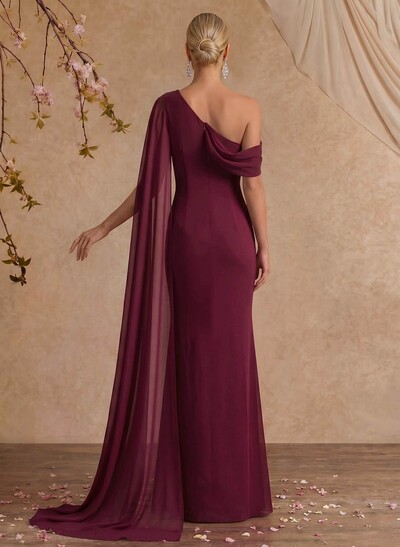 One-Shoulder Cape Sheath/Column Chiffon Evening Dresses