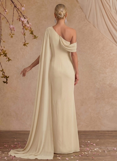 One-Shoulder Cape Sheath/Column Chiffon Evening Dresses