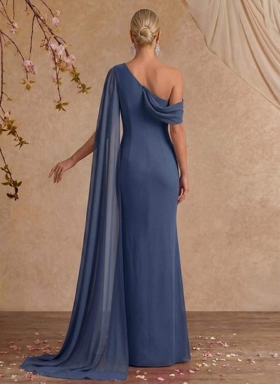 One-Shoulder Cape Sheath/Column Chiffon Evening Dresses