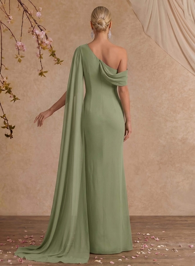 One-Shoulder Cape Sheath/Column Chiffon Evening Dresses