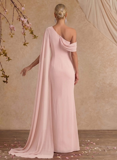 One-Shoulder Cape Sheath/Column Chiffon Evening Dresses