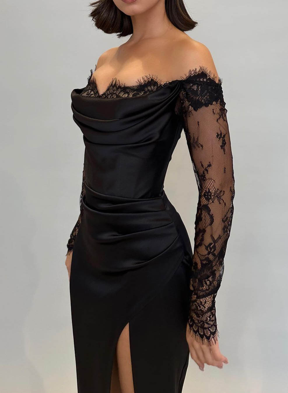 Long Sleeves Off-The-Shoulder Lace Evening Dresses