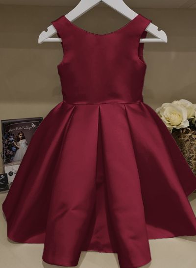 A-Line Scoop Neck Sleeveless Floor-Length Satin Flower Girl Dresses With Bow(s) A-Line Scoop Neck Sleeveless Floor-Length Satin Flower Girl Dresses With Bow(s)