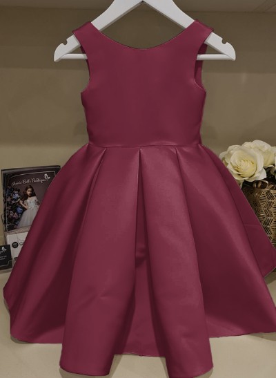 A-Line Scoop Neck Sleeveless Floor-Length Satin Flower Girl Dresses With Bow(s) A-Line Scoop Neck Sleeveless Floor-Length Satin Flower Girl Dresses With Bow(s)
