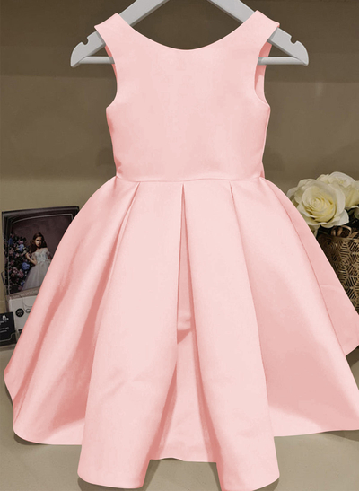 A-Line Scoop Neck Sleeveless Floor-Length Satin Flower Girl Dresses With Bow(s)