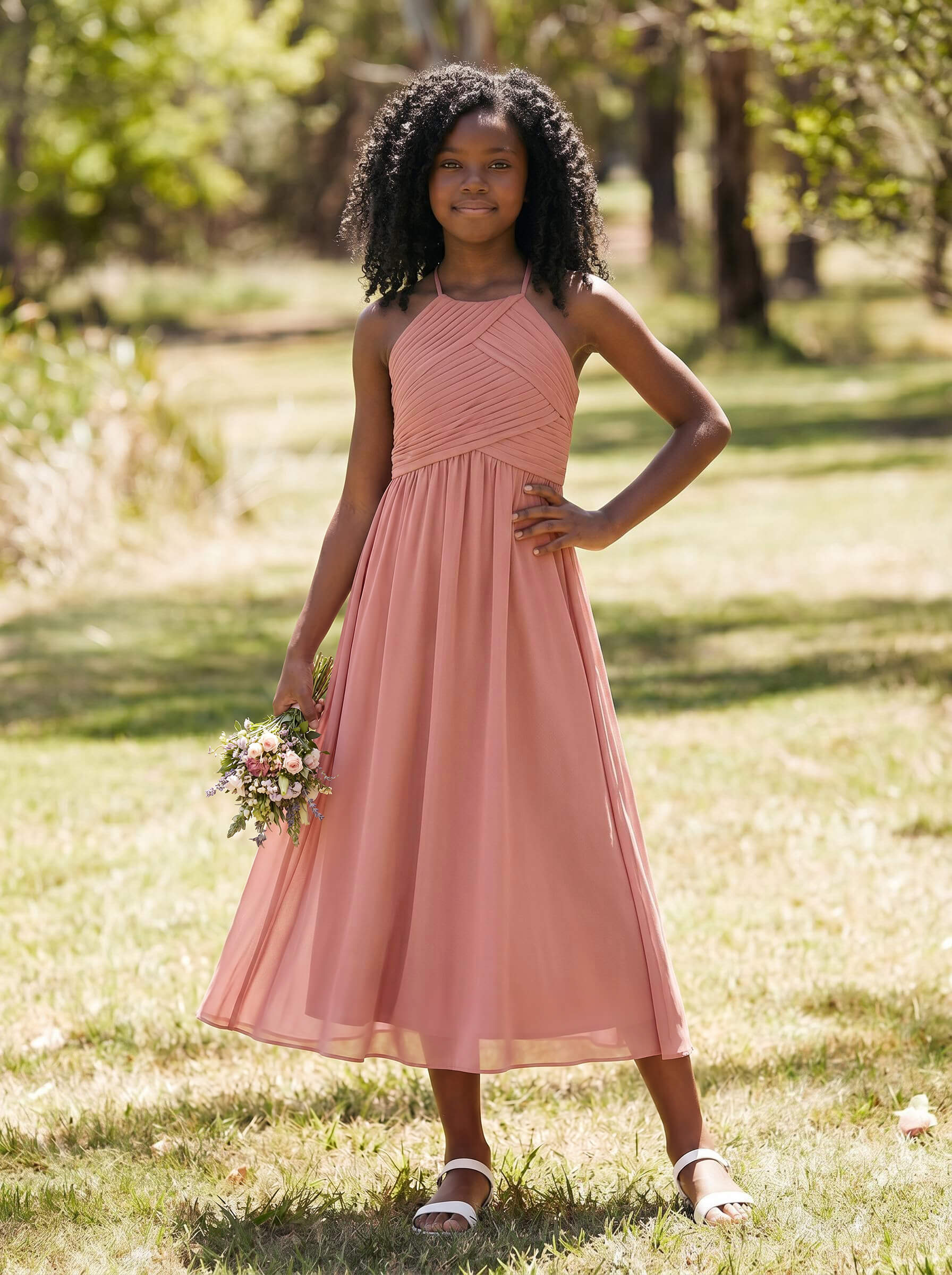 A-Line Halter Sleeveless Chiffon Junior Bridesmaid Dresses With Back Hole A-Line Halter Sleeveless Chiffon Junior Bridesmaid Dresses With Back Hole