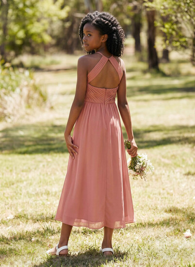 A-Line Halter Sleeveless Chiffon Junior Bridesmaid Dresses With Back Hole