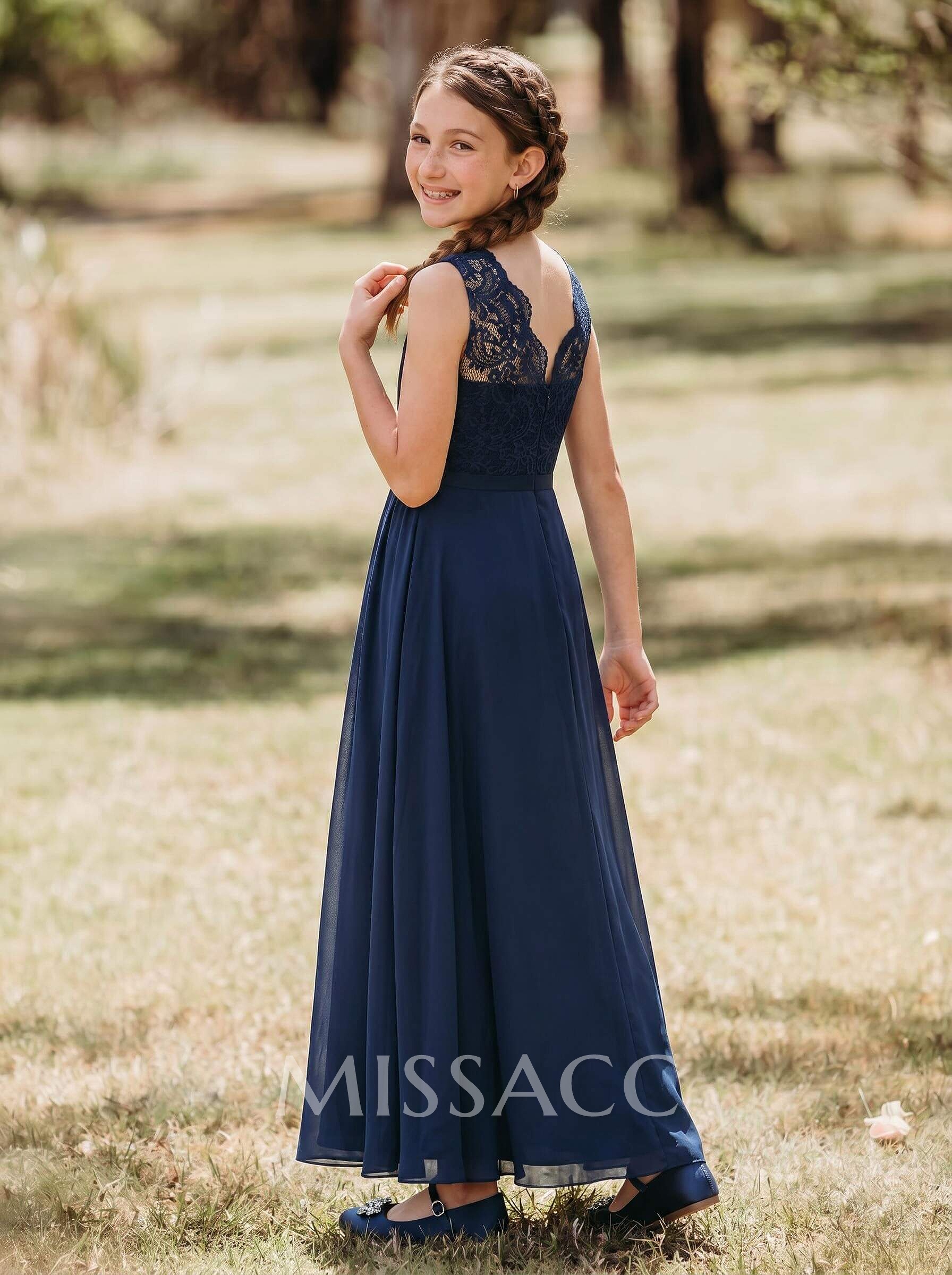 A-Line V-Neck Sleeveless Chiffon Junior Bridesmaid Dresses With Lace A-Line V-Neck Sleeveless Chiffon Junior Bridesmaid Dresses With Lace