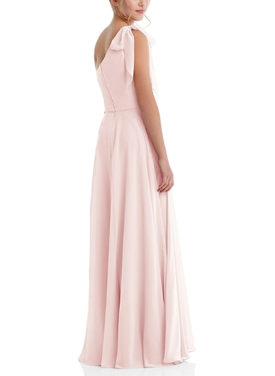 A-Line One-Shoulder Sleeveless Chiffon Junior Bridesmaid Dresses With Bow(s)