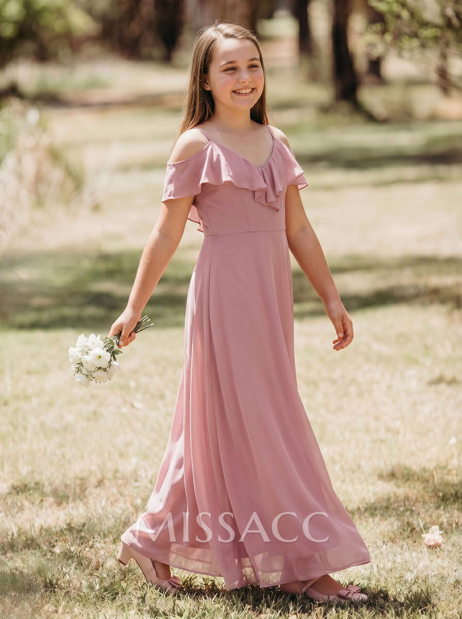 A-Line V-Neck Sleeveless Chiffon Junior Bridesmaid Dresses With Ruffle A-Line V-Neck Sleeveless Chiffon Junior Bridesmaid Dresses With Ruffle
