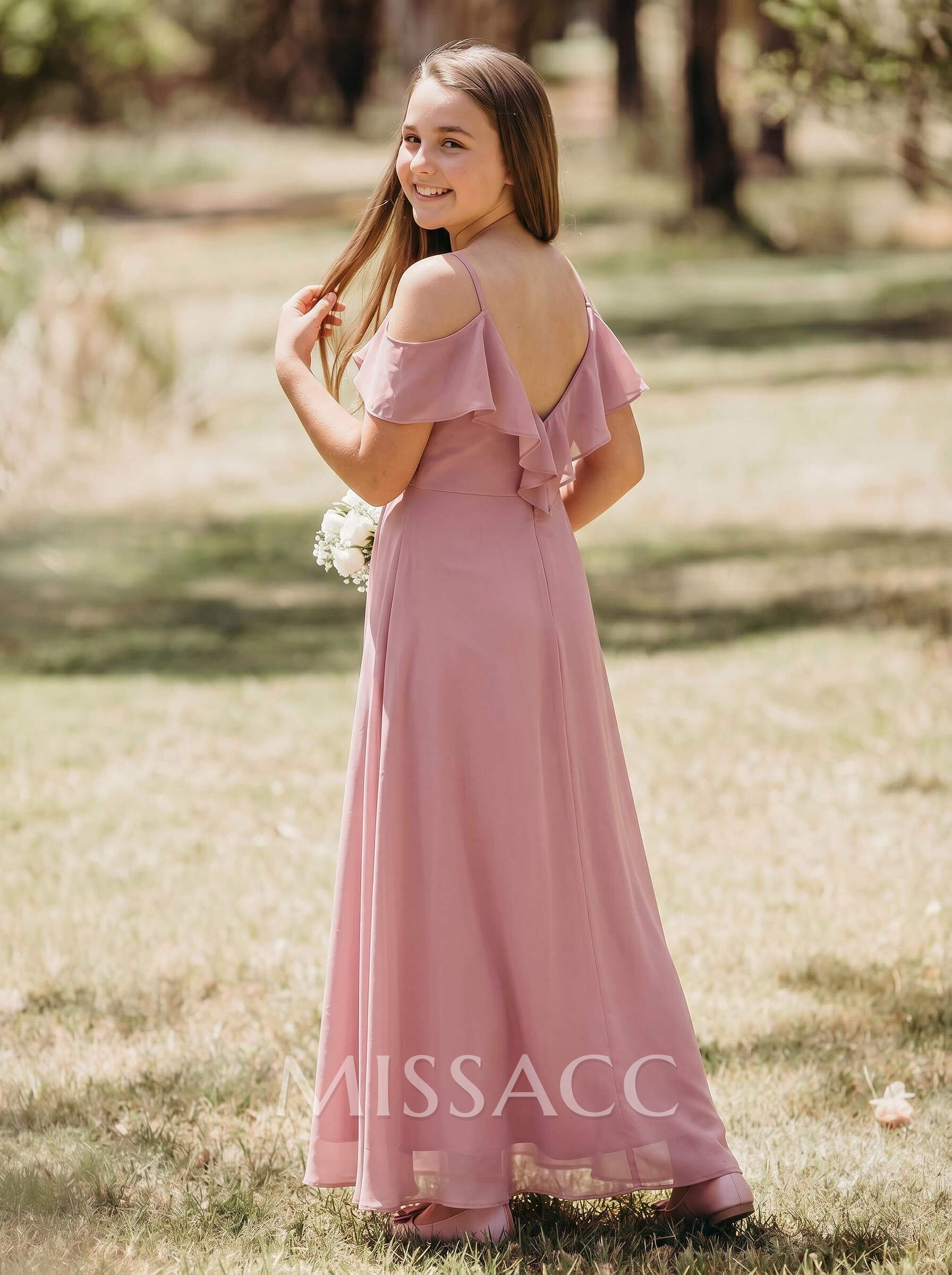 A-Line V-Neck Sleeveless Chiffon Junior Bridesmaid Dresses With Ruffle A-Line V-Neck Sleeveless Chiffon Junior Bridesmaid Dresses With Ruffle