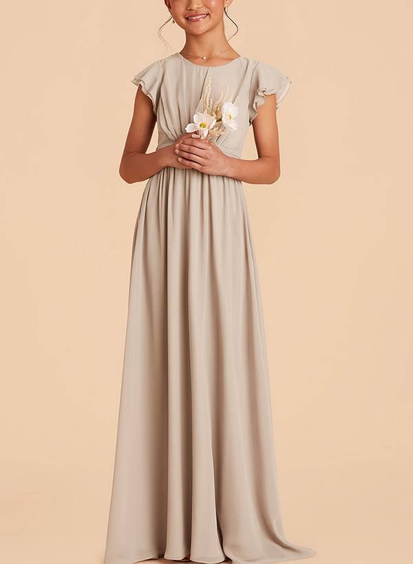 A-Line Scoop Neck Short Sleeves Chiffon Junior Bridesmaid Dresses With Bow(s)