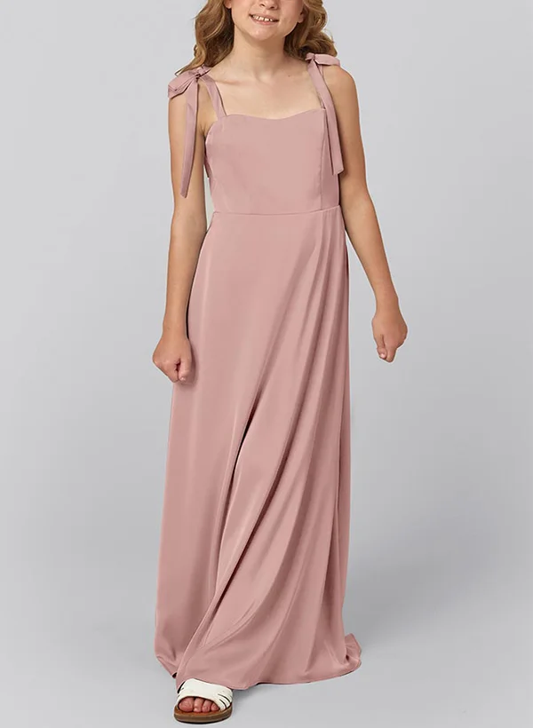A-Line Sleeveless Stretch Satin Junior Bridesmaid Dresses With Pockets $80