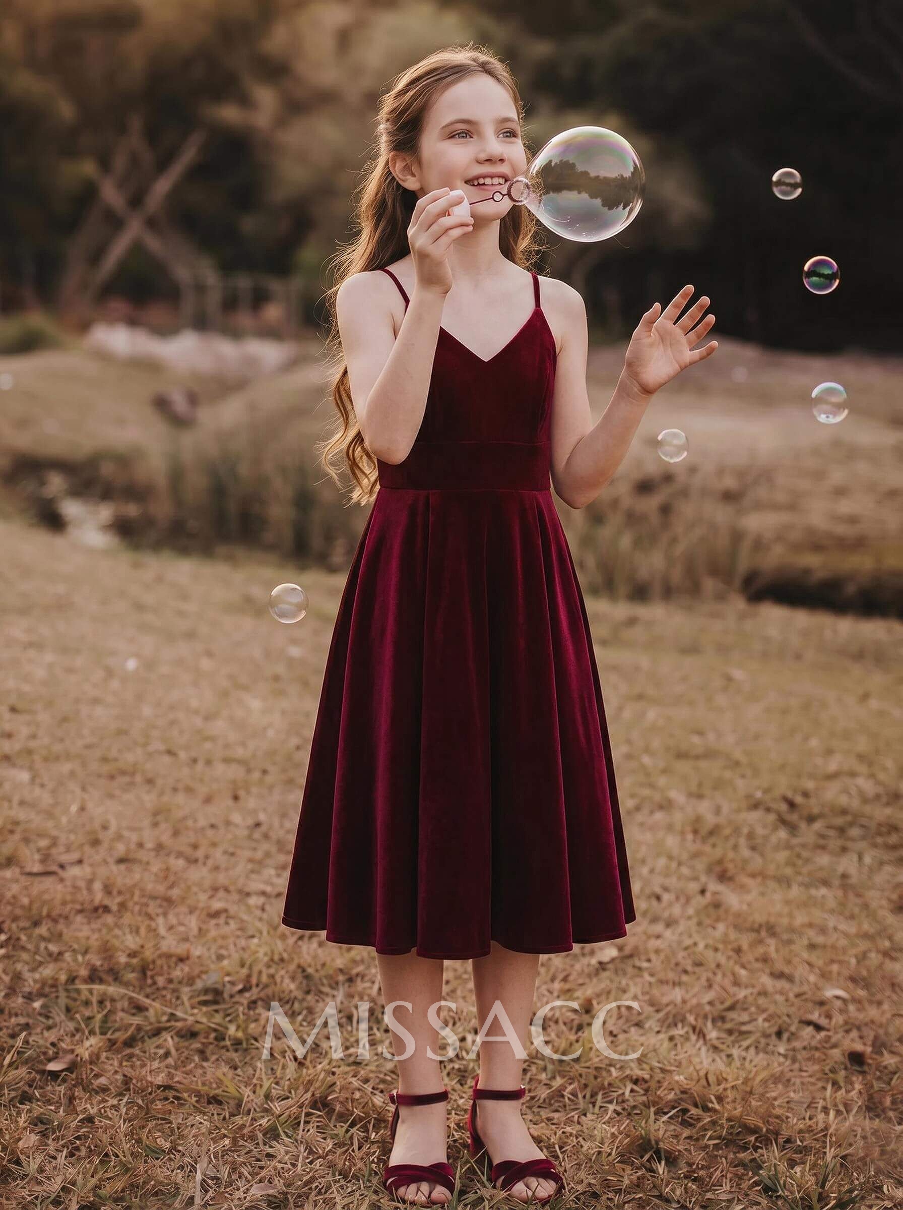 A-Line V-Neck Sleeveless Tea-Length Velvet Junior Bridesmaid Dresses A-Line V-Neck Sleeveless Tea-Length Velvet Junior Bridesmaid Dresses