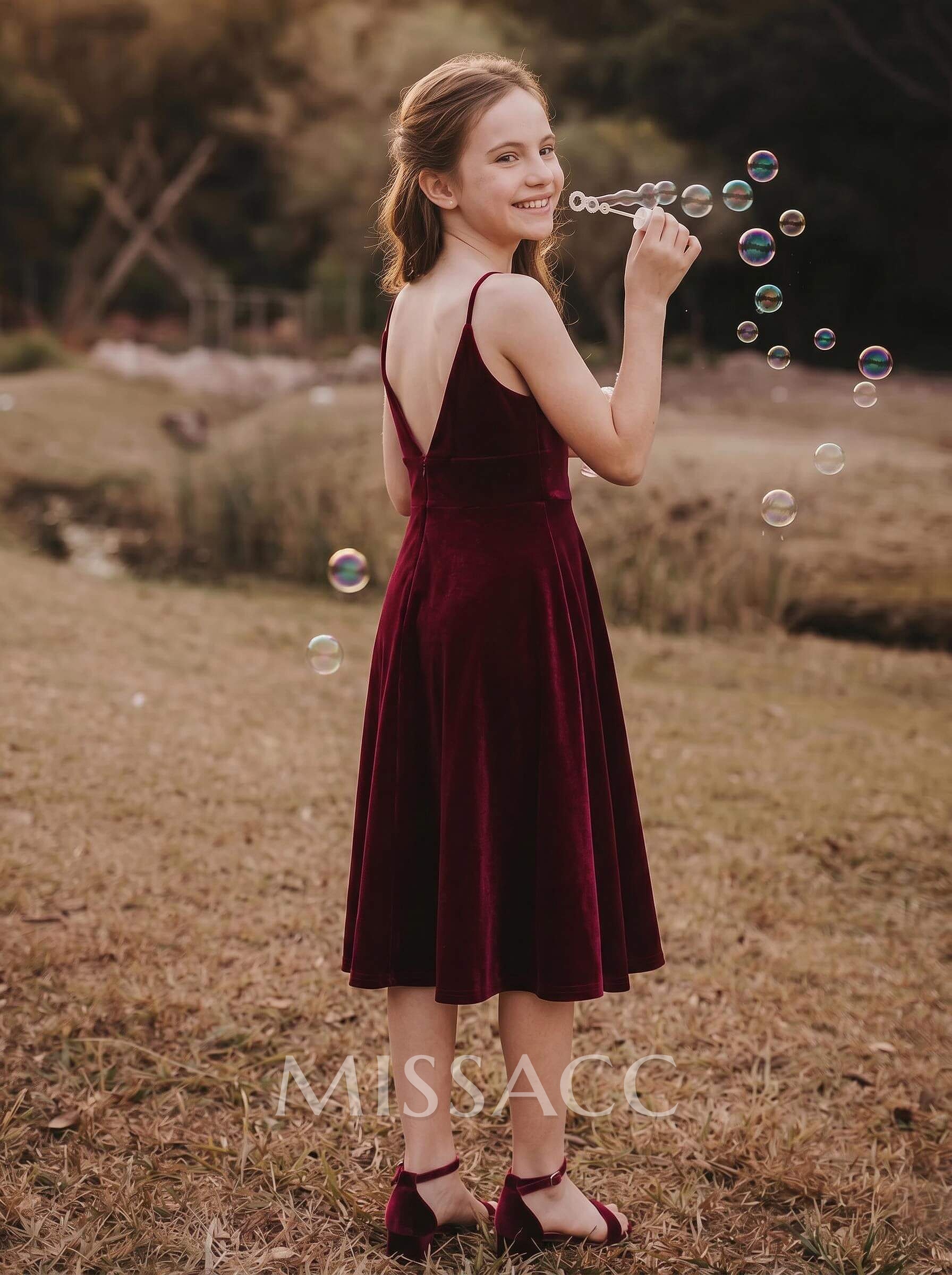A-Line V-Neck Sleeveless Tea-Length Velvet Junior Bridesmaid Dresses A-Line V-Neck Sleeveless Tea-Length Velvet Junior Bridesmaid Dresses