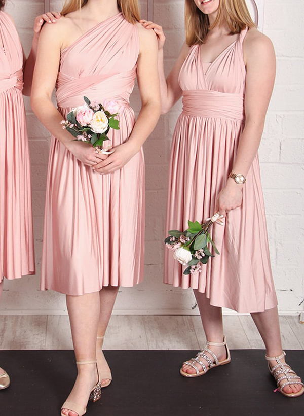 A-Line Sleeveless Tea-Length Silk Like Satin Junior Bridesmaid Dresses