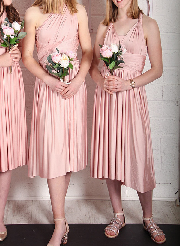 A-Line Sleeveless Tea-Length Silk Like Satin Junior Bridesmaid Dresses