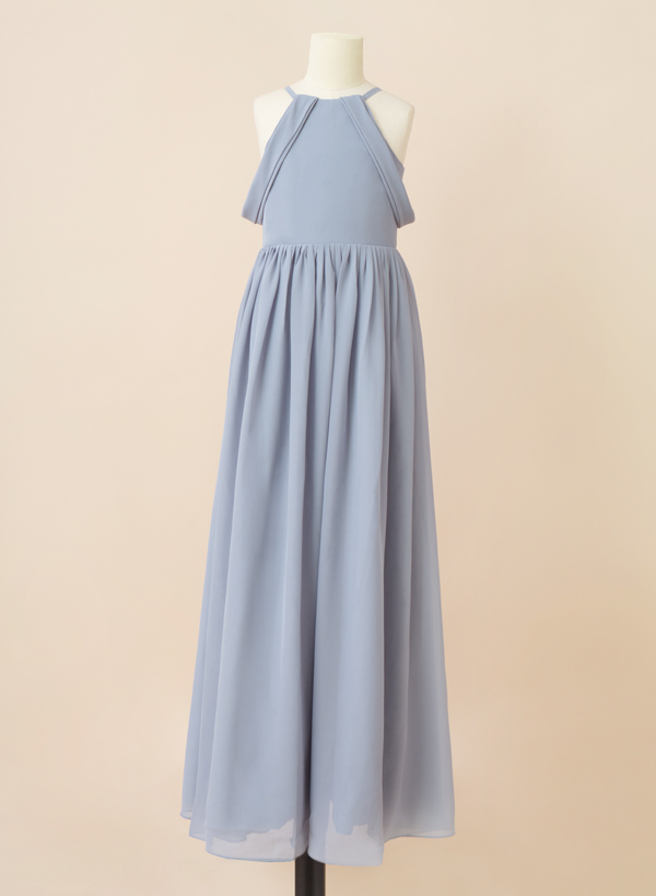 A-Line Halter Sleeveless Floor-Length Chiffon Junior Bridesmaid Dresses