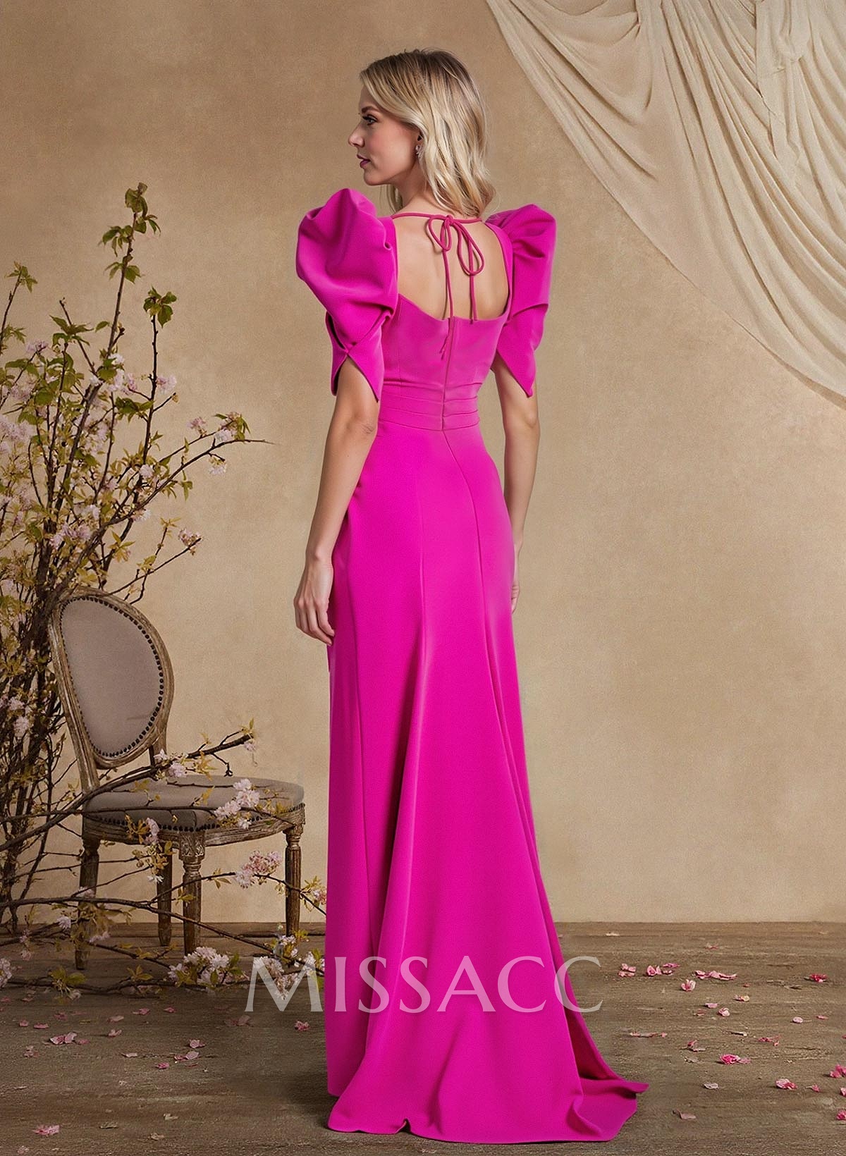 Sheath/Column Square Neckline Short Sleeves Elastic Satin Mother Of The Bride Dresses With Split Front