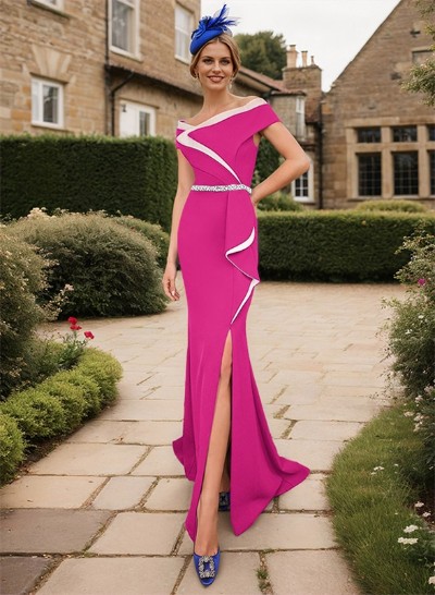 Trumpet/Mermaid Asymmetrical Elastic Satin Mother Of The Bride Dresses With Sash