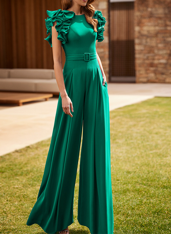 Jumpsuit/Pantsuit Scoop Neck Elastic Satin Mother Of The Bride Dresses With Cascading Ruffles