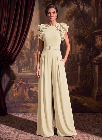 Jumpsuit/Pantsuit Scoop Neck Stretch Chiffon Mother Of The Bride Dresses With Cascading Ruffles