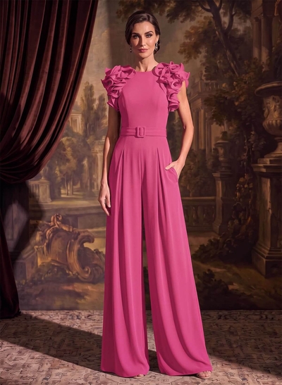 Jumpsuit/Pantsuit Scoop Neck Stretch Chiffon Mother Of The Bride Dresses With Cascading Ruffles