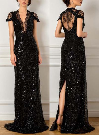 Sequined Lace V-Neck Mother Of The Bride Dresses