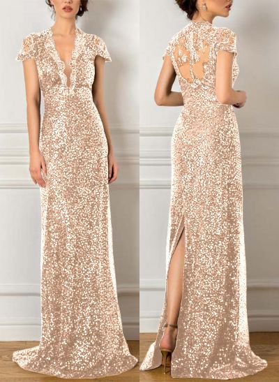 Sequined Lace V-Neck Mother Of The Bride Dresses