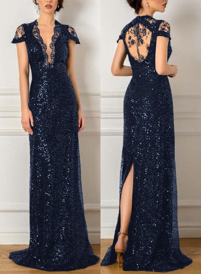 Sequined Lace V-Neck Mother Of The Bride Dresses