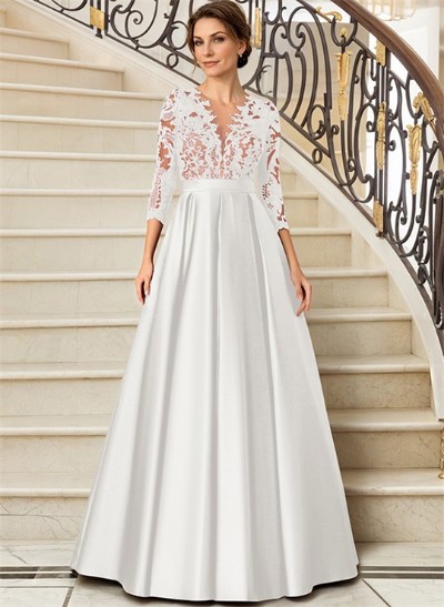 Lace V-Neck Sleeves A-Line Satin Mother Of The Bride Dresses