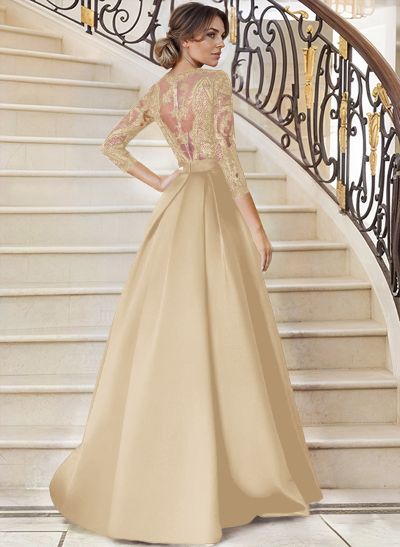 Lace V-Neck Sleeves A-Line Satin Mother Of The Bride Dresses