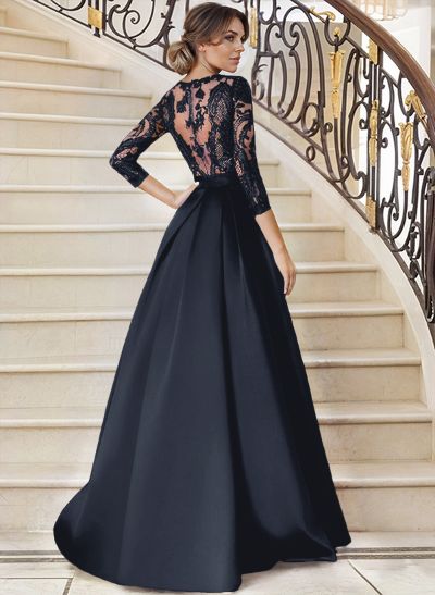 Lace V-Neck Sleeves A-Line Satin Mother Of The Bride Dresses